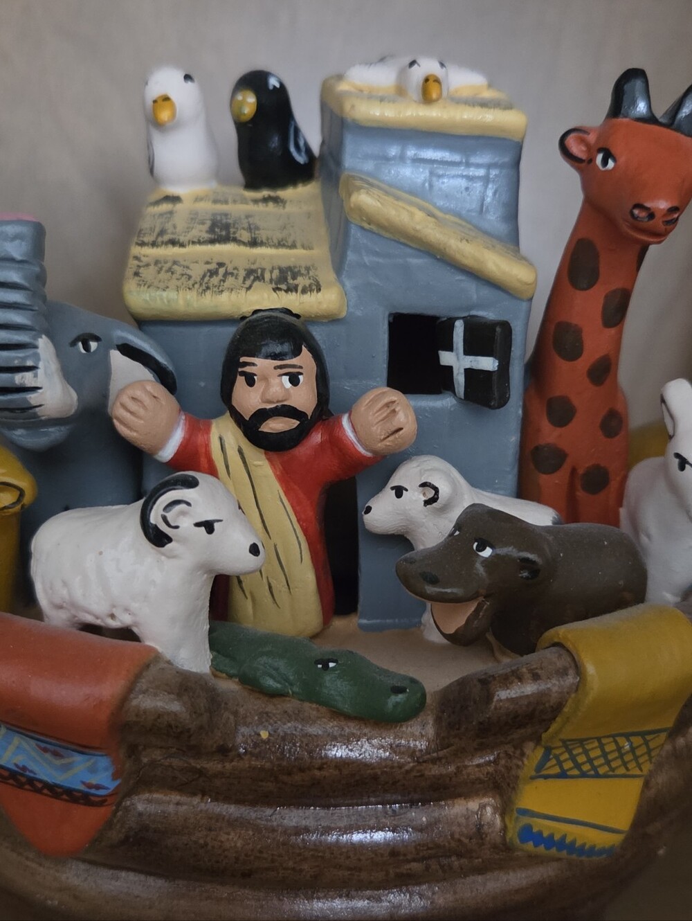 Hand-Painted Ceramic Nativity Figurine - Multicolor Noah's ark